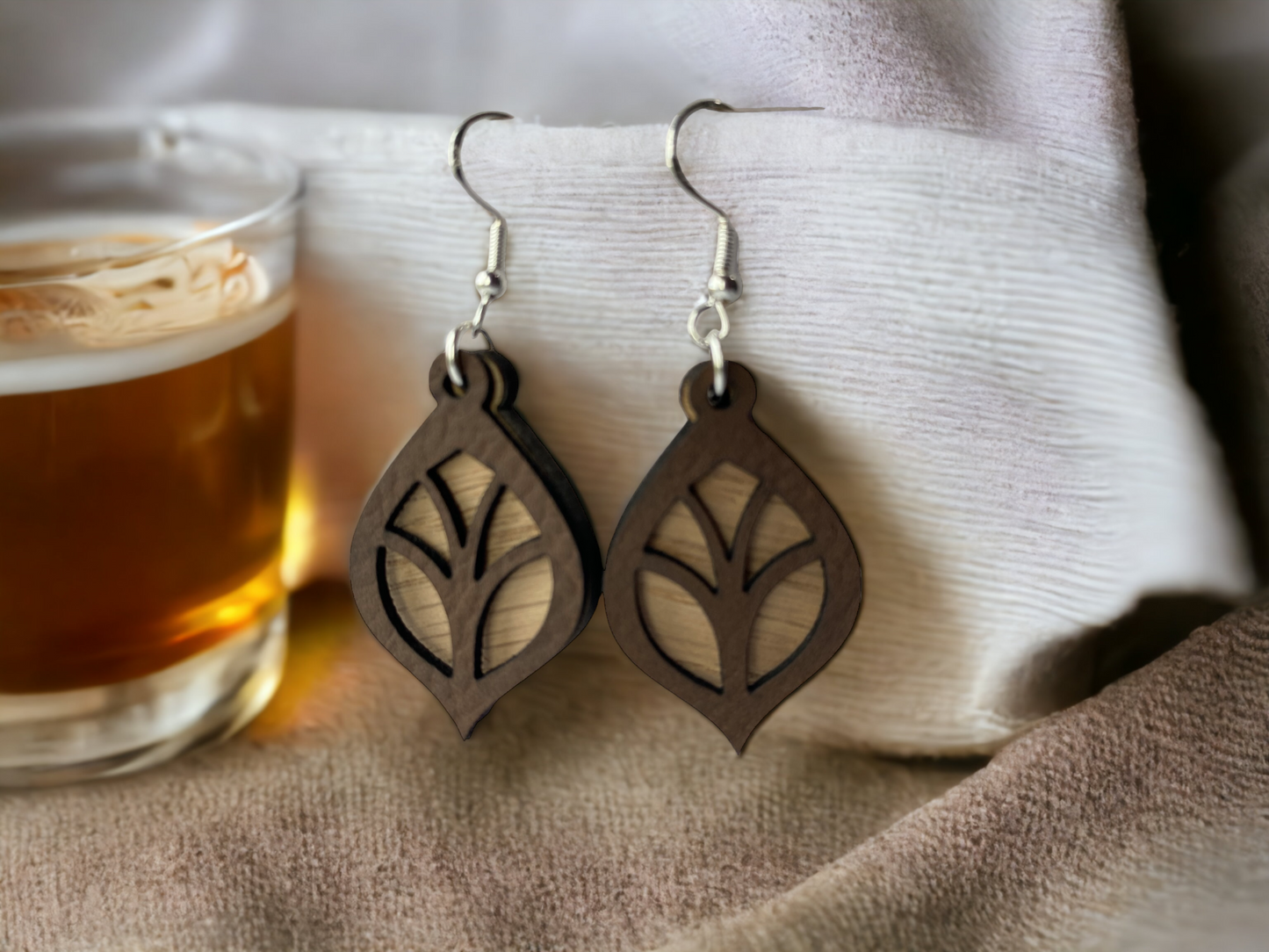 Leather and Wood Layered Earrings