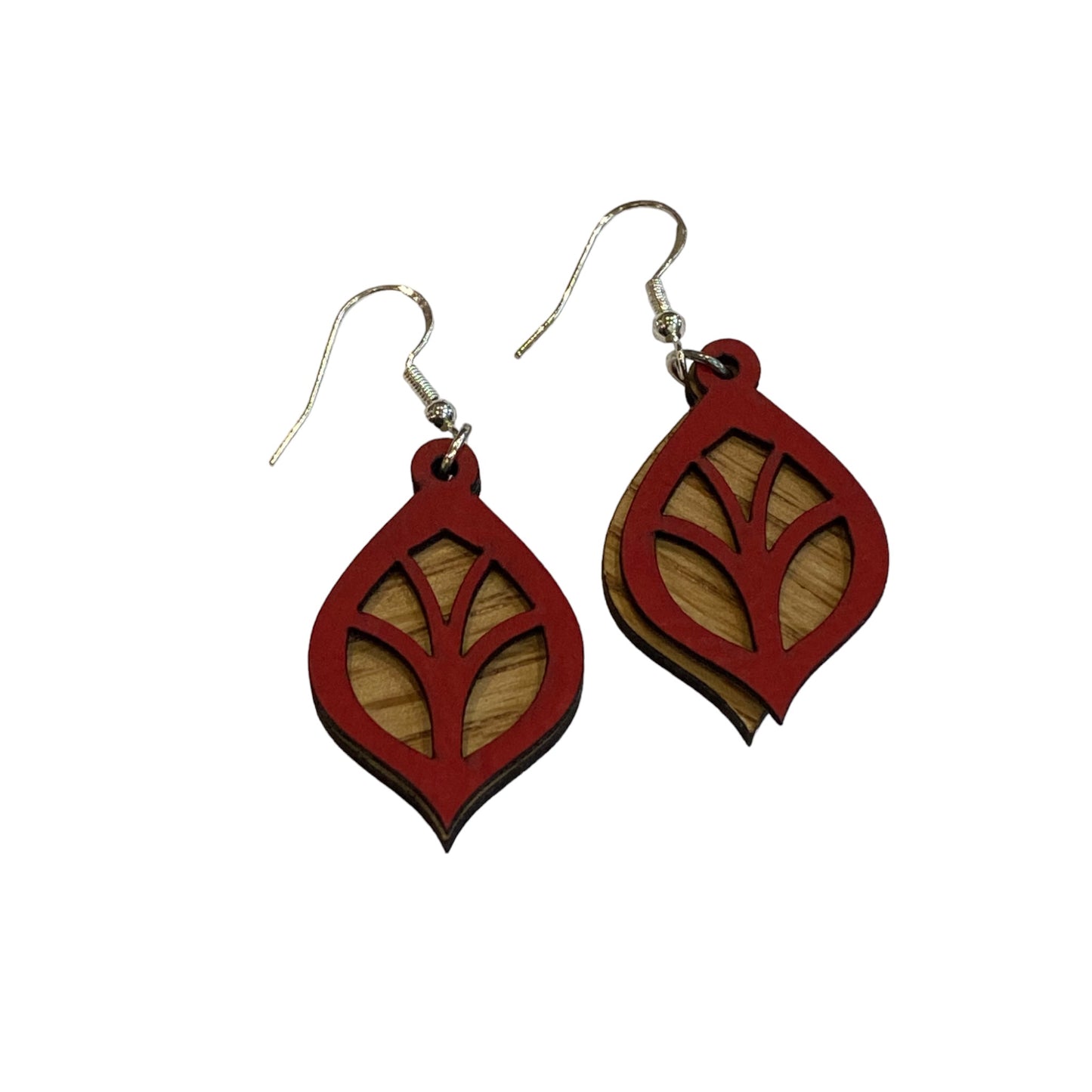 Leather and Wood Layered Earrings