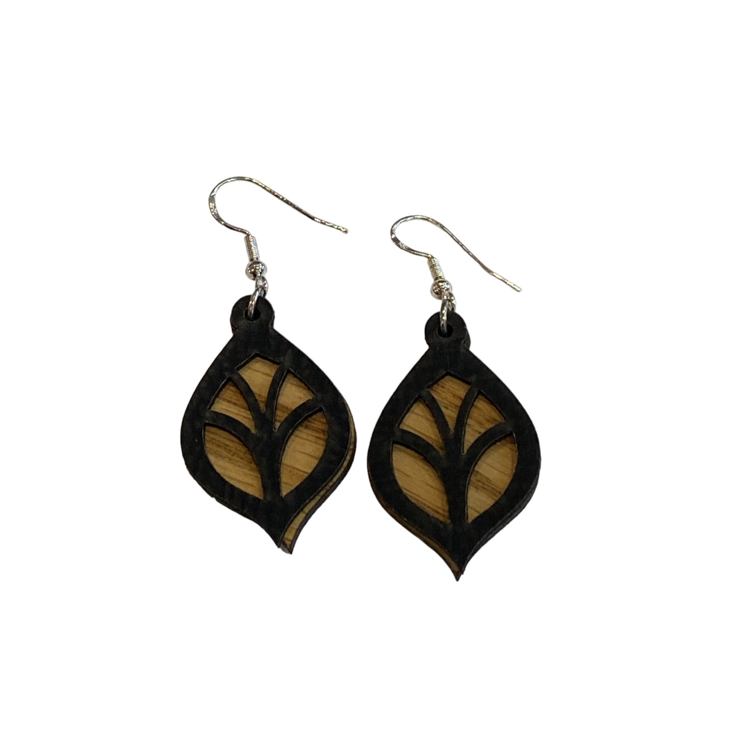 Leather and Wood Layered Earrings