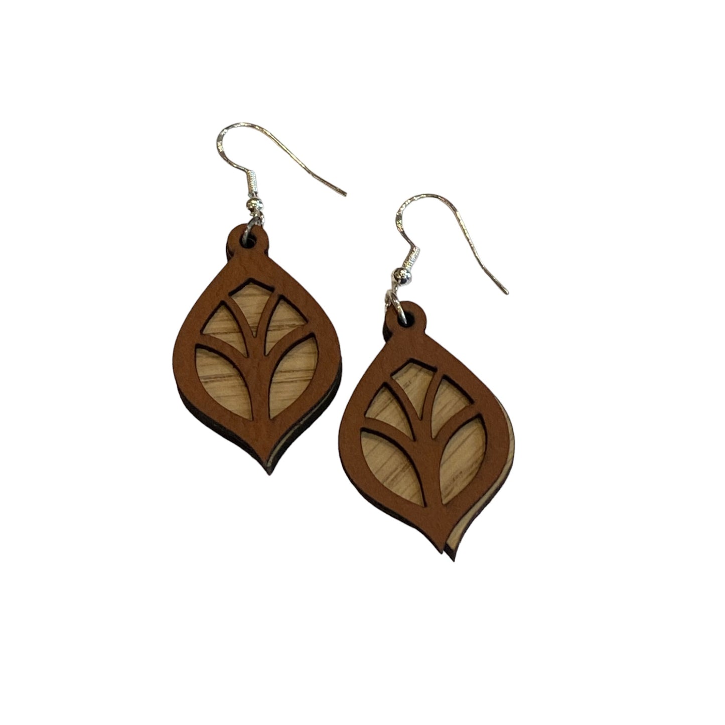 Leather and Wood Layered Earrings