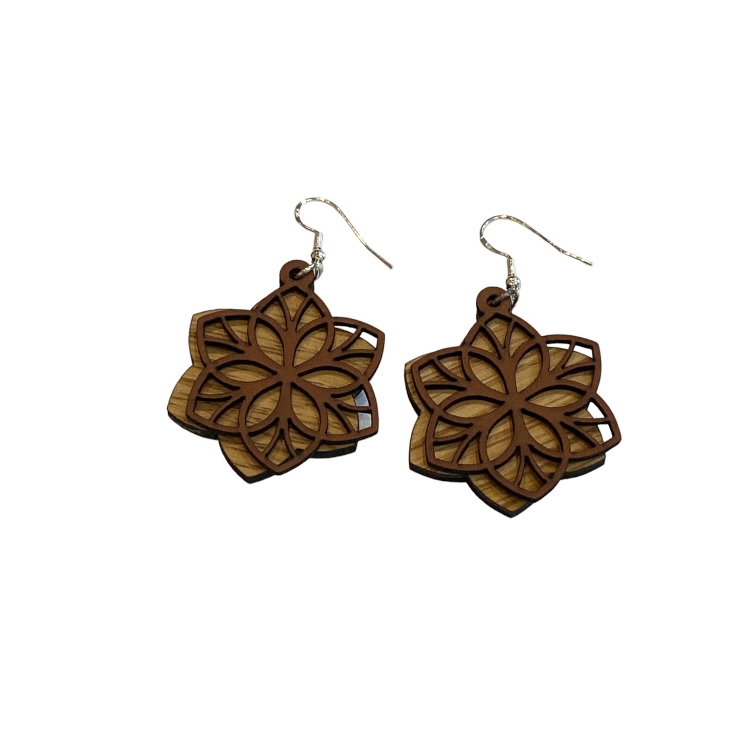 Leather and Wood Layered Earrings