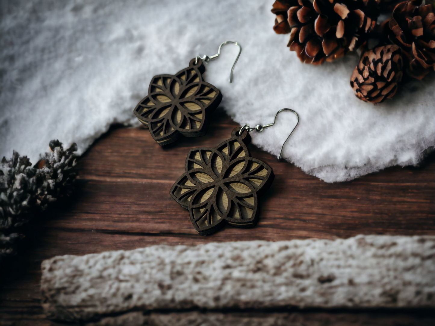 Leather and Wood Layered Earrings