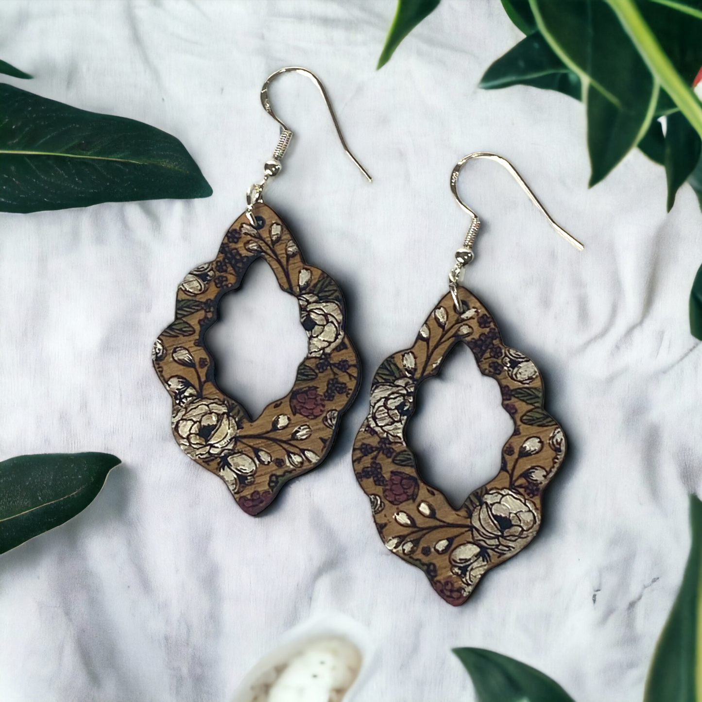 Hand Painted Floral Wooden Earrings