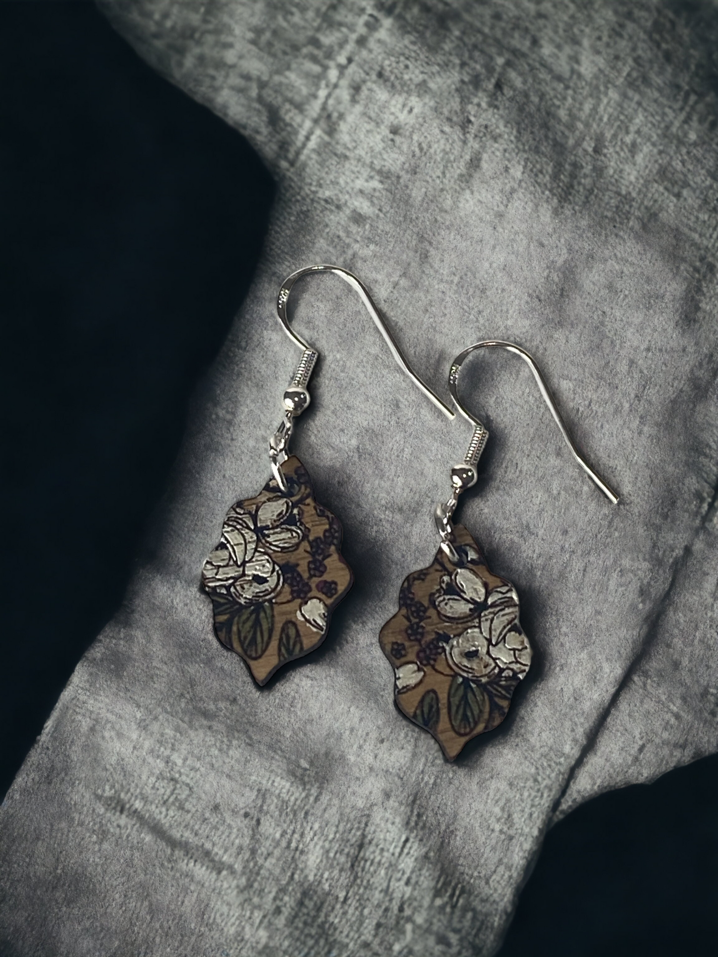 Small Hand Painted Floral Wooden Earrings