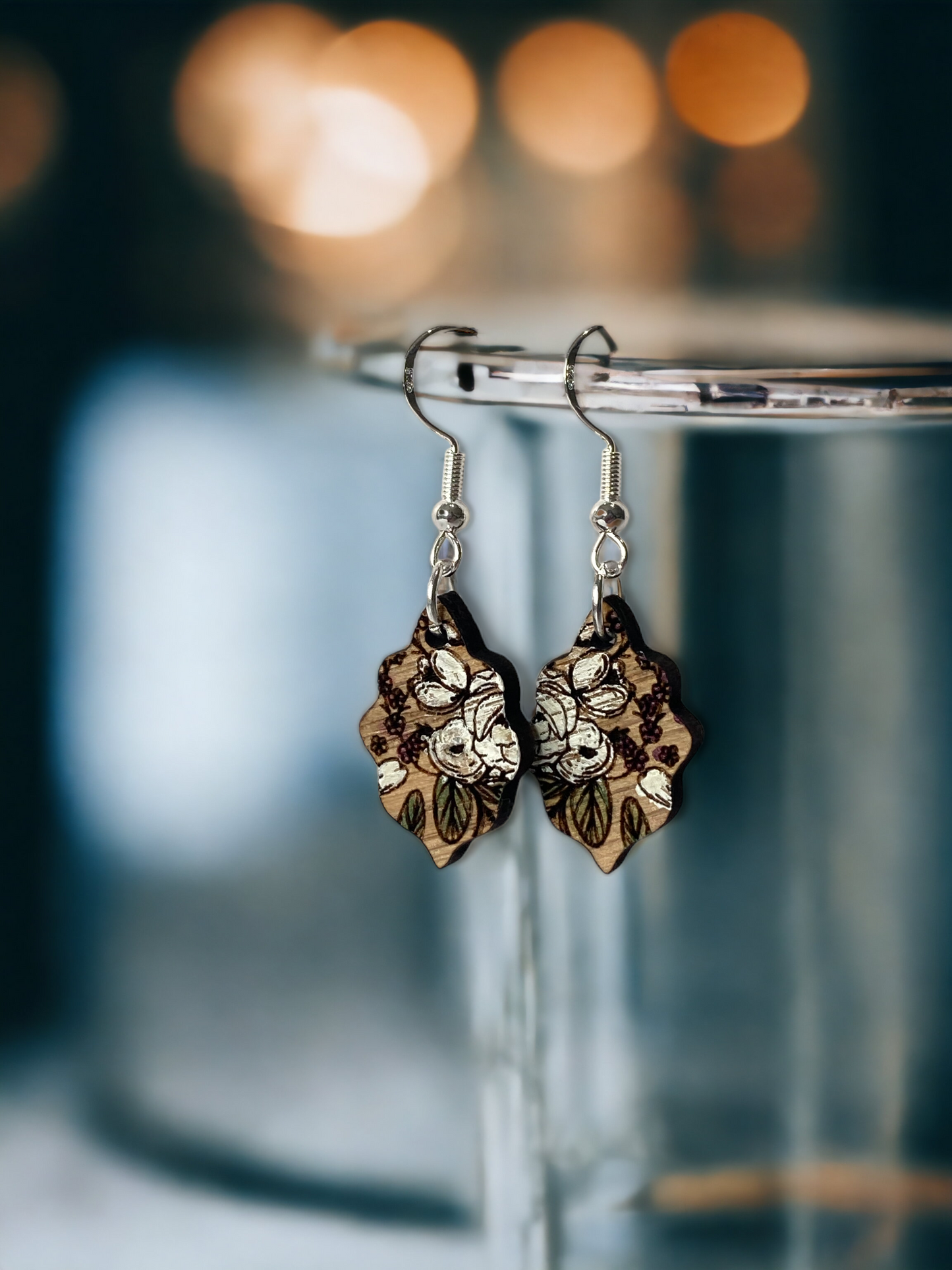 Small Hand Painted Floral Wooden Earrings