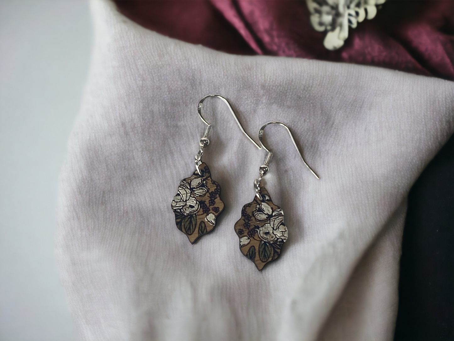 Small Hand Painted Floral Wooden Earrings