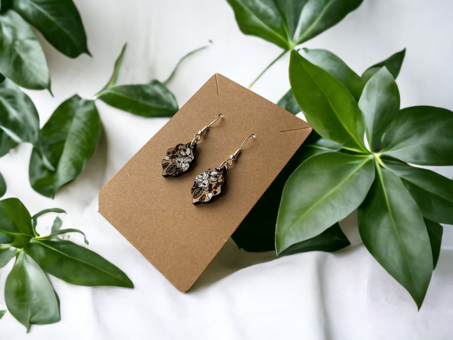 Small Hand Painted Floral Wooden Earrings