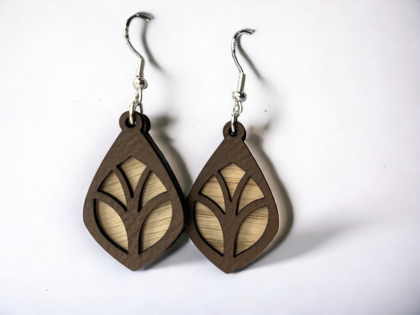 Leather and Wood Layered Earrings