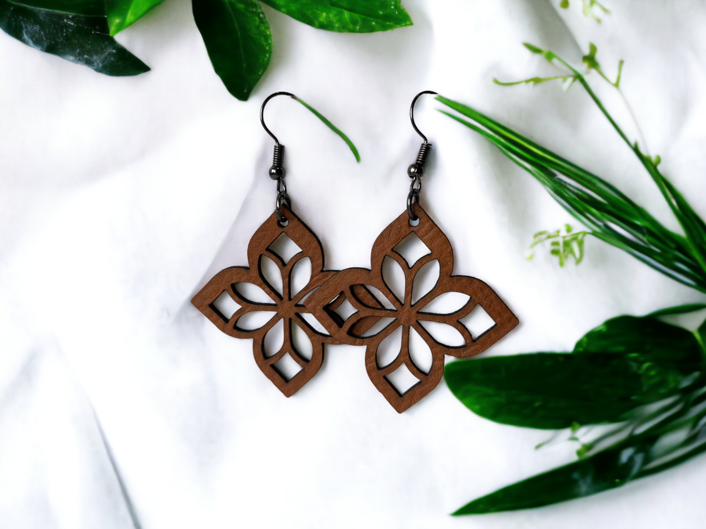 Star Mosaic Faux Leather Earrings