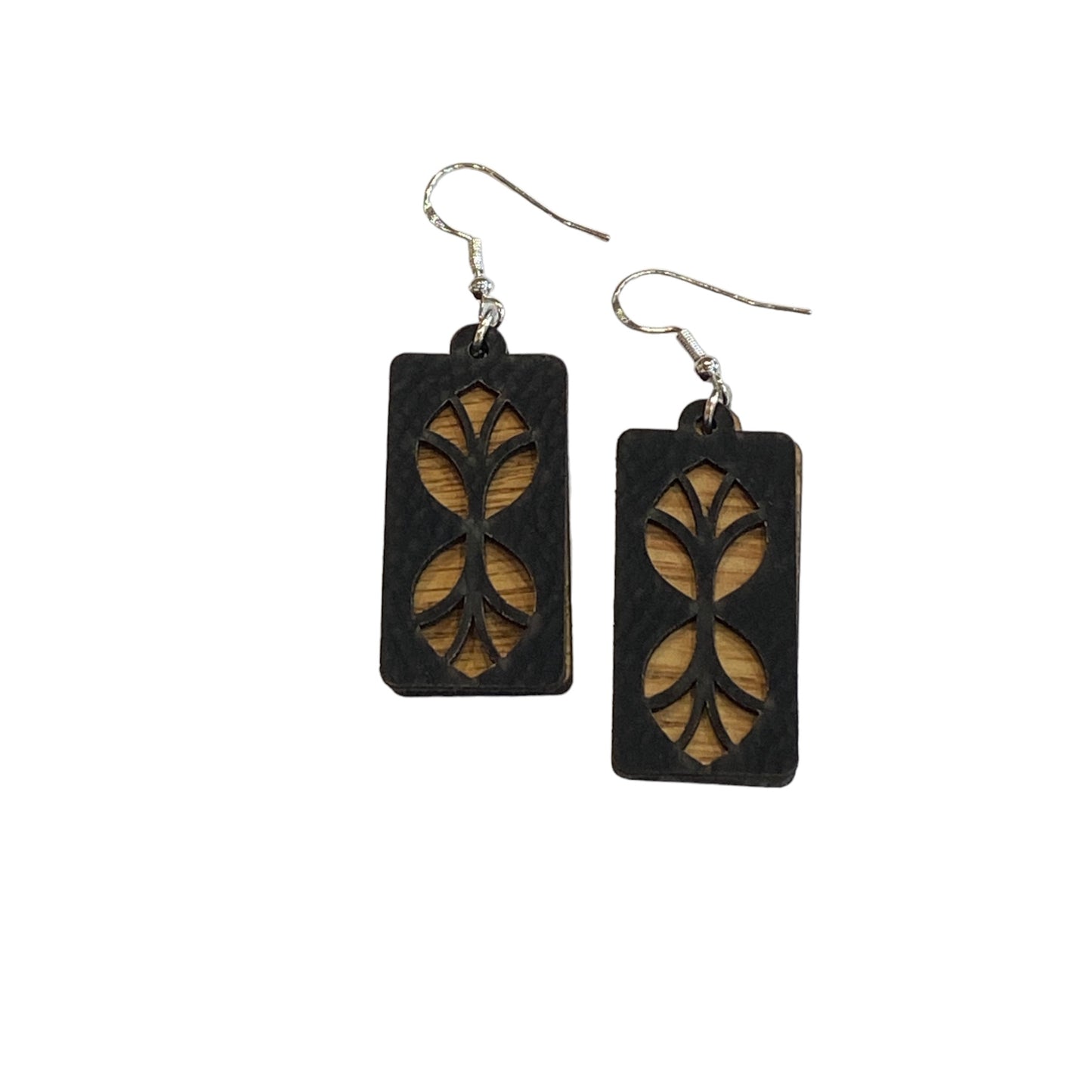 Leather and Wood Layered Earrings