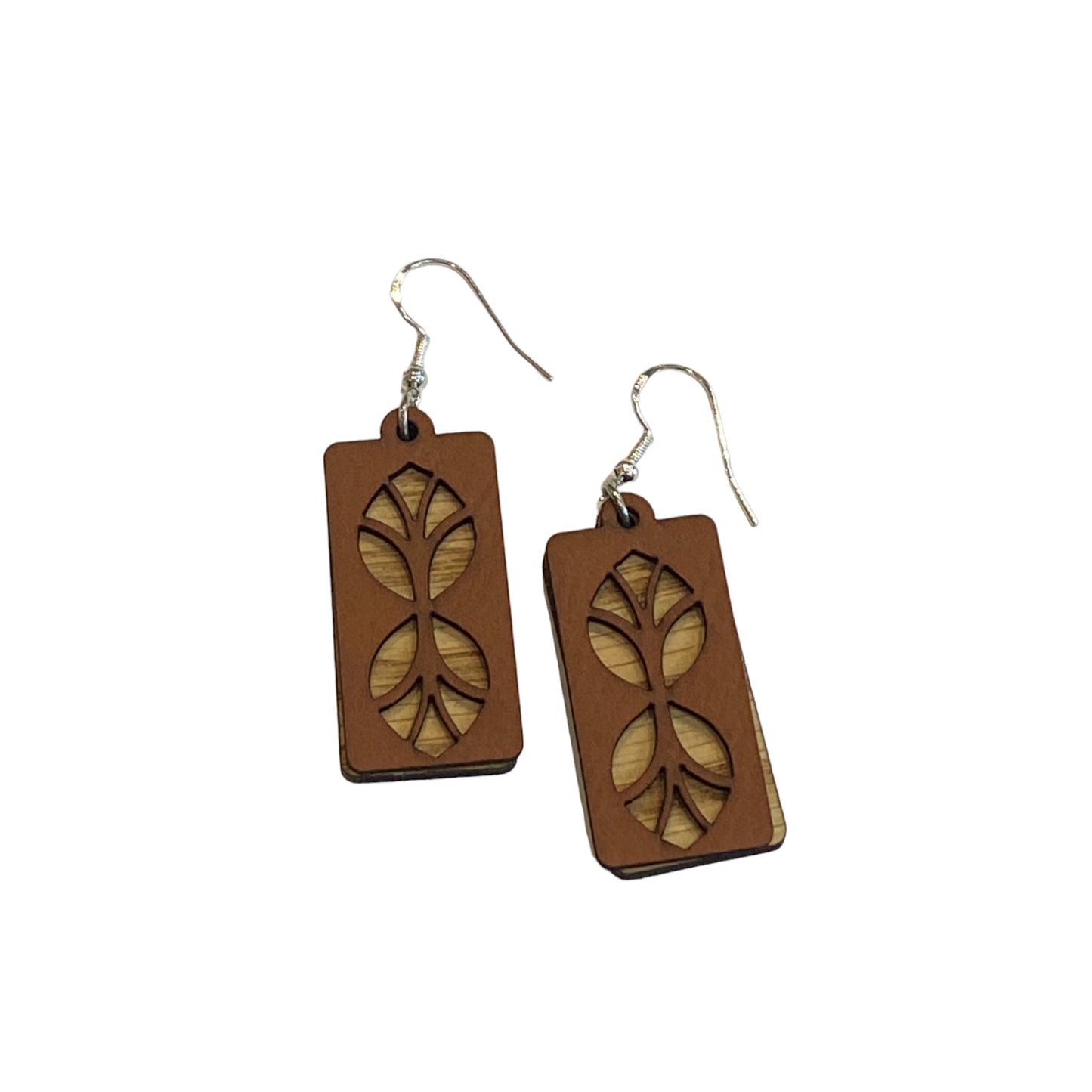 Leather and Wood Layered Earrings