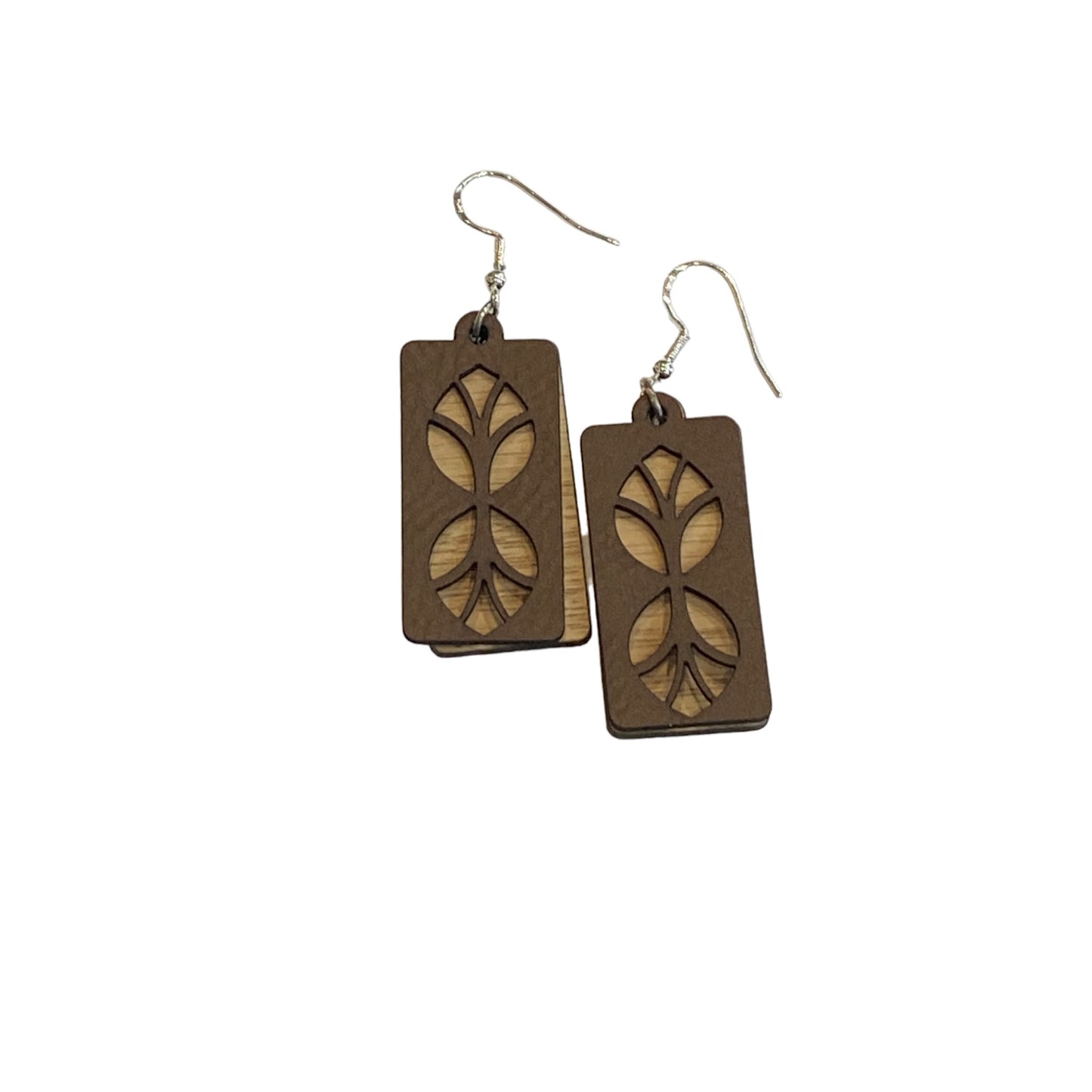 Leather and Wood Layered Earrings