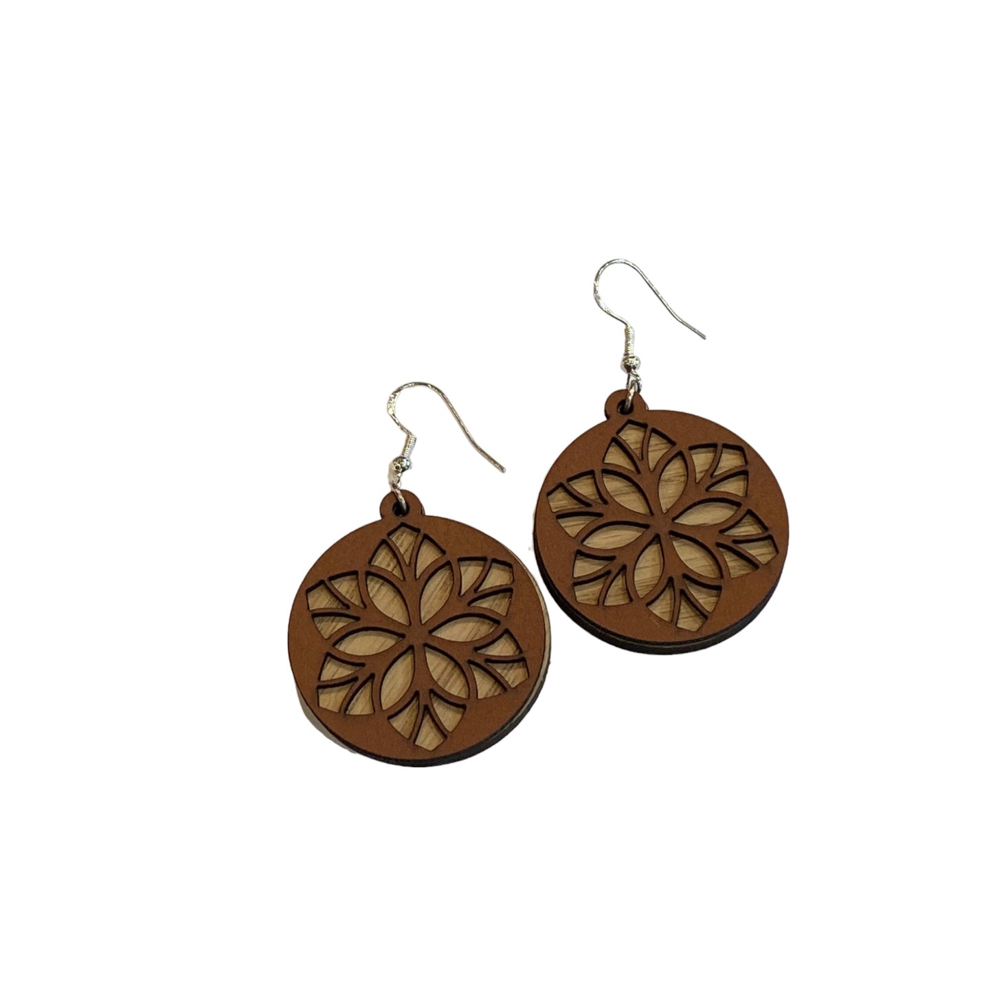 Leather and Wood Layered Earrings