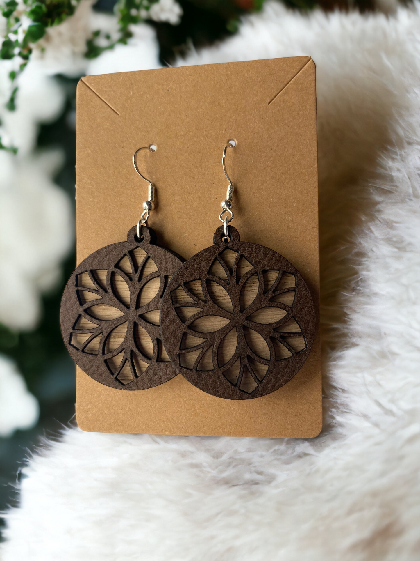 Leather and Wood Layered Earrings