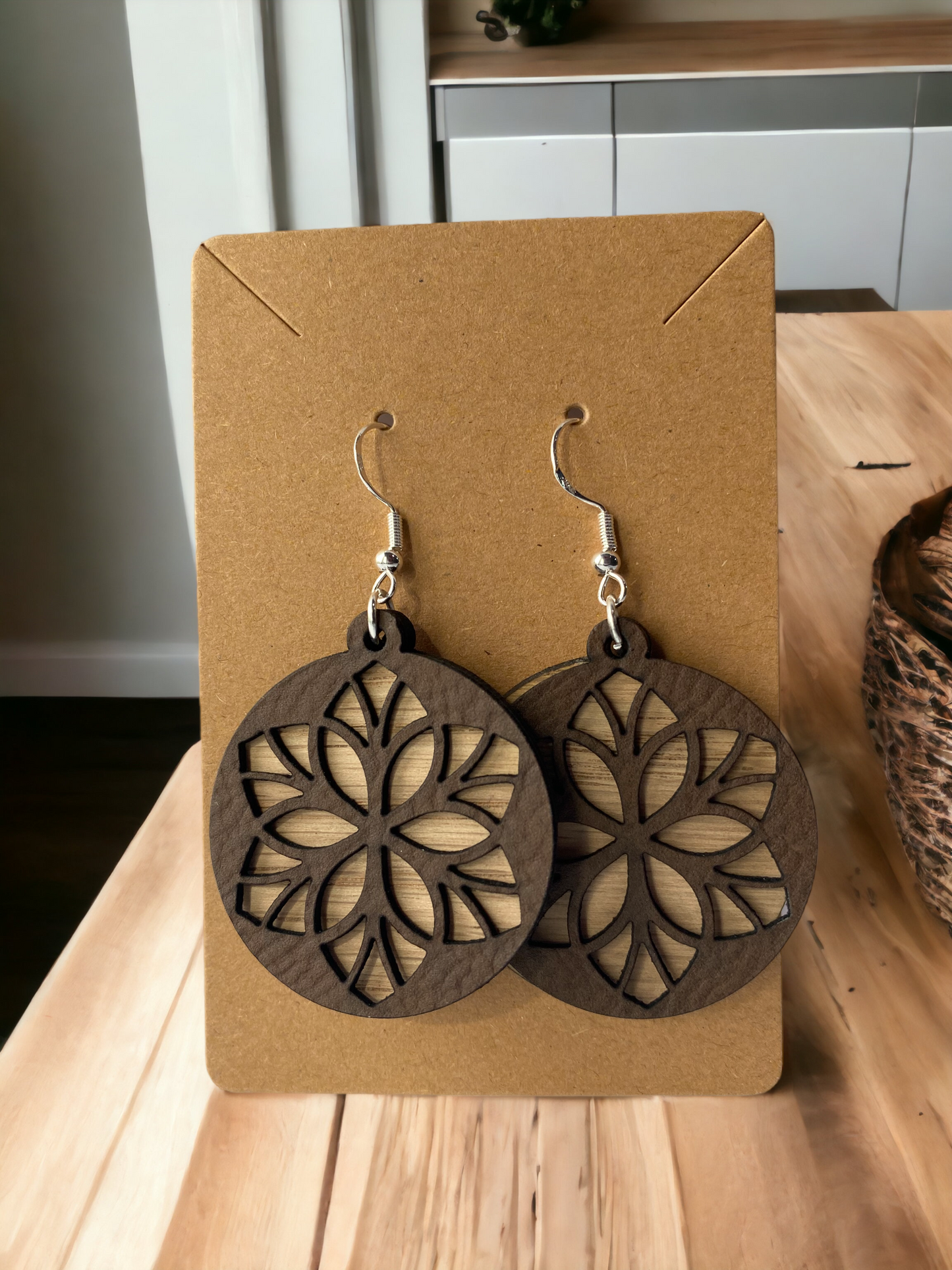 Leather and Wood Layered Earrings