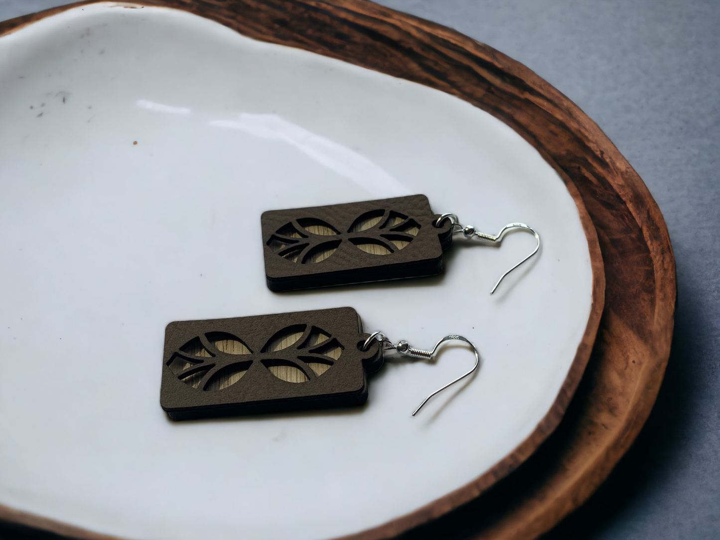 Leather and Wood Layered Earrings