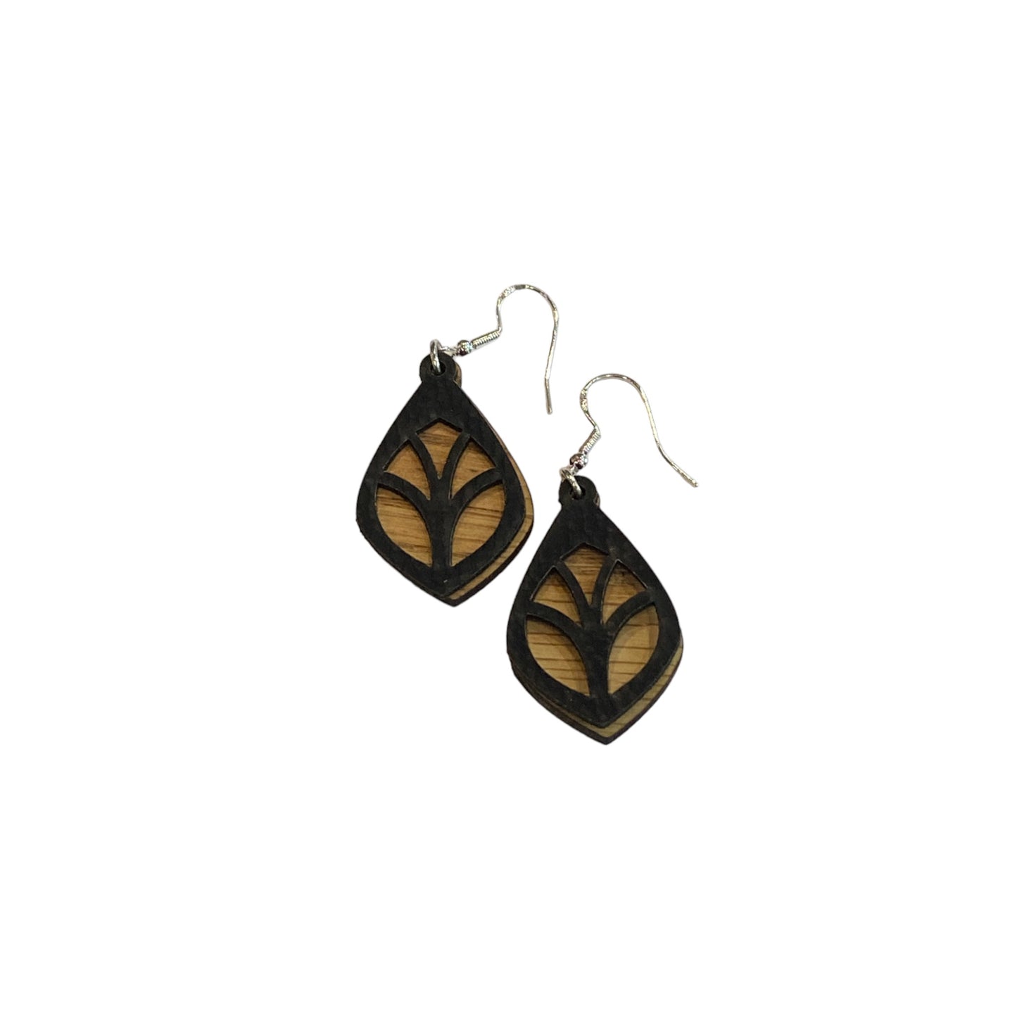 Leather and Wood Layered Earrings