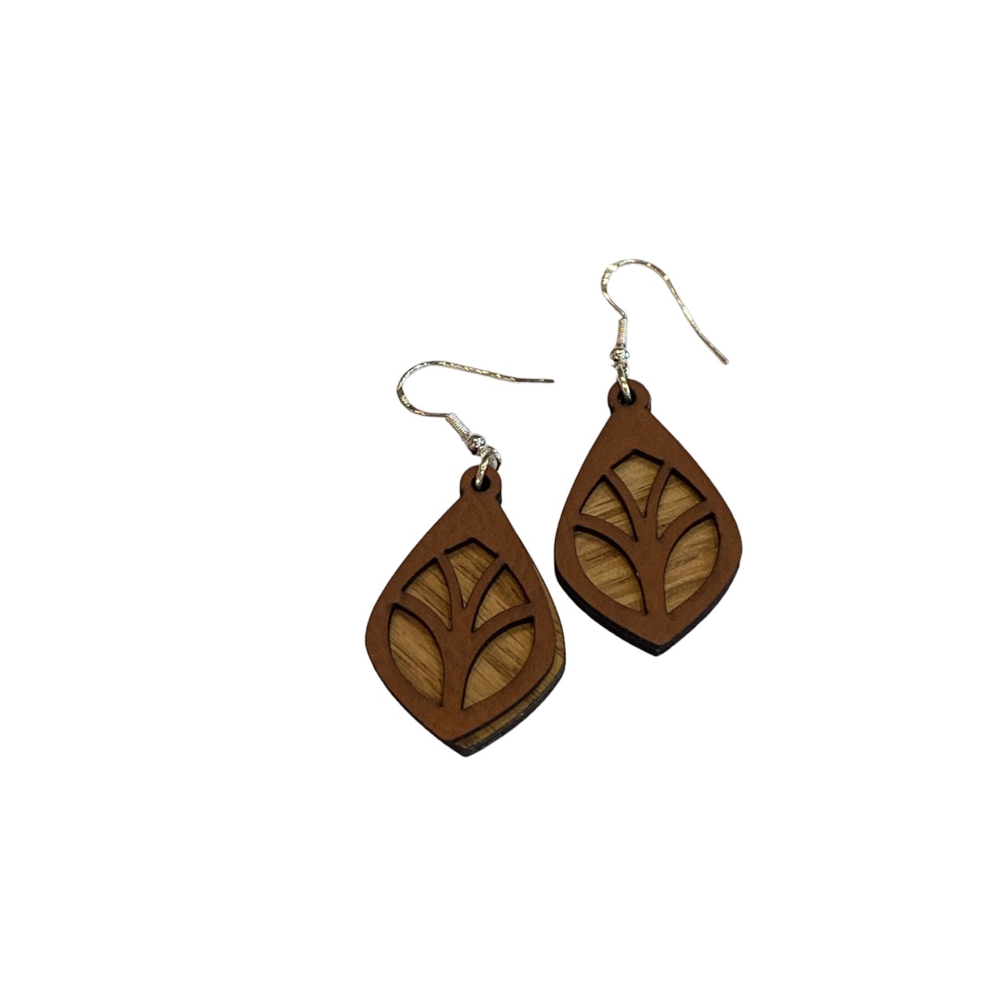 Leather and Wood Layered Earrings