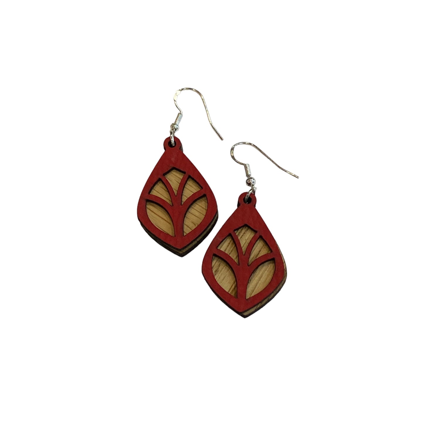 Leather and Wood Layered Earrings