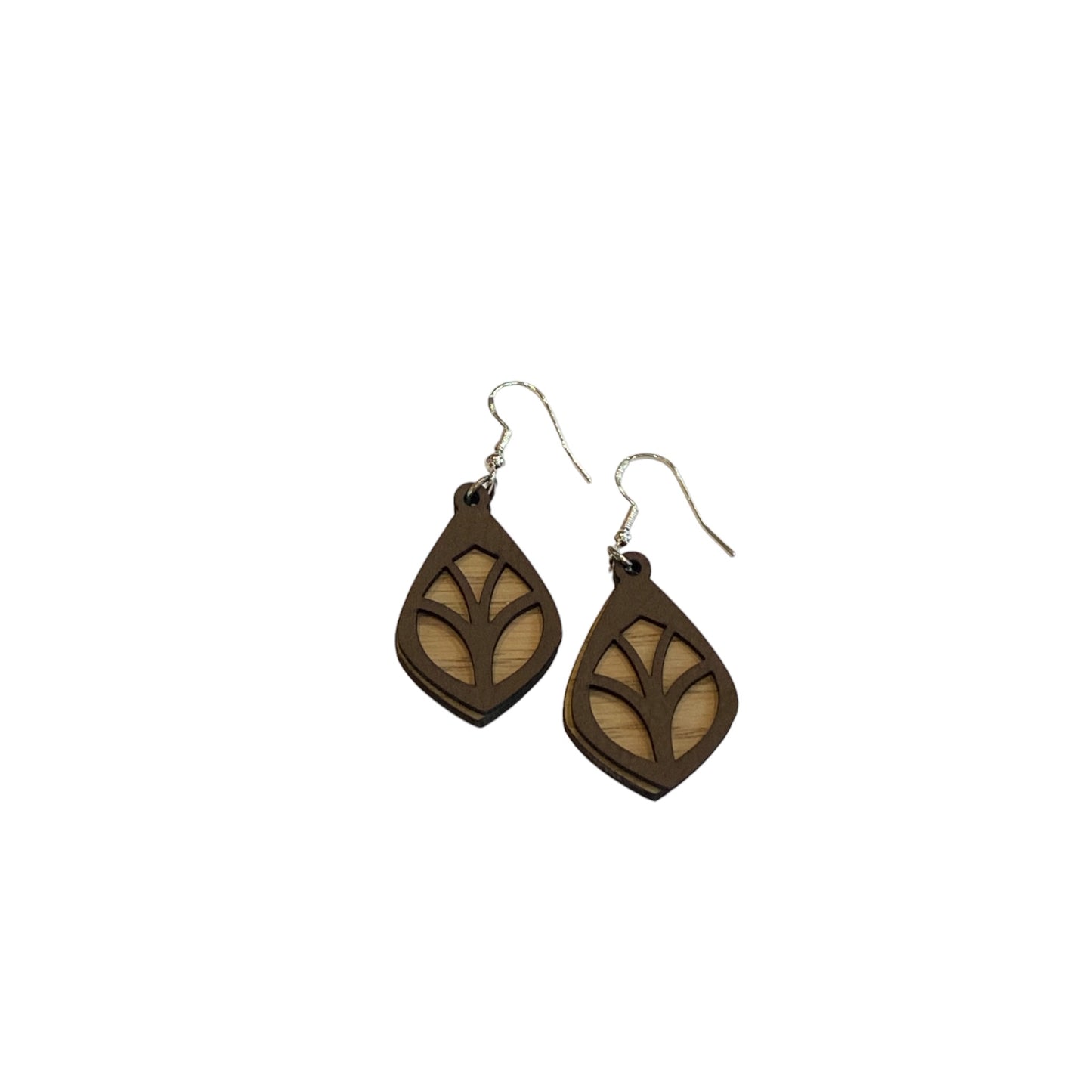 Leather and Wood Layered Earrings